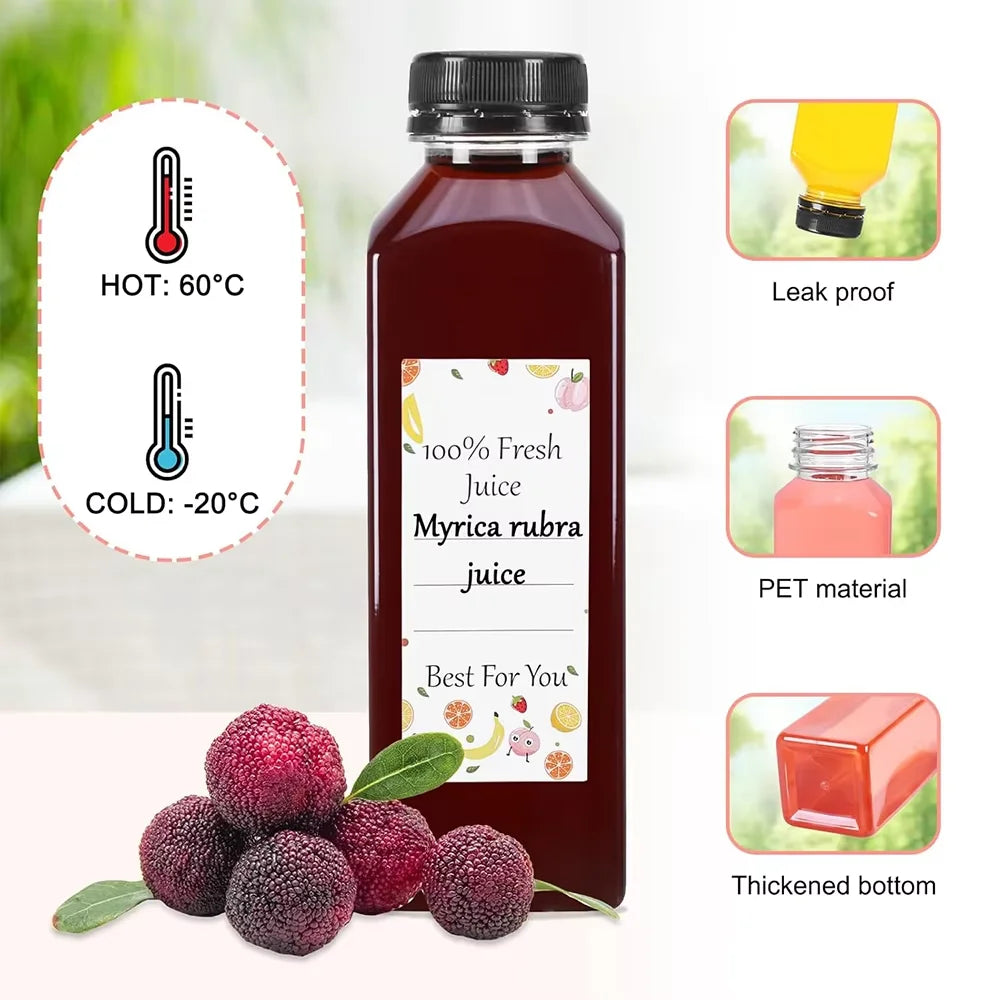Bouteilles de jus de 500ML avec bouchons, bouteilles vides transparentes réutilisables avec entonnoir à brosse et étiquettes pour smoothies et autres boissons YY177