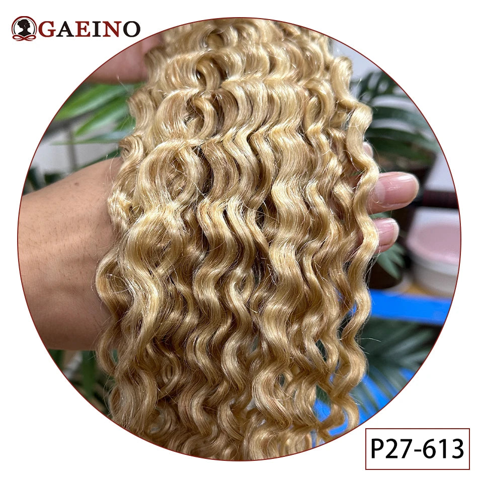 Clip de vague d'eau dans les Extensions de cheveux vrais cheveux humains 7 pièces/ensemble châtain et blond bronzé met en évidence pince bouclée sur les Extensions de cheveux
