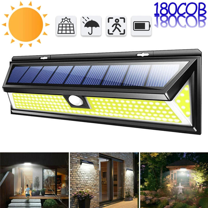 180 COB Outdoor Solar Lights, Solar LED Wall Light, Motion Sensor, Waterproof, 3 Modes, Super Bright for Garden, Front Door, Driveway, Garage