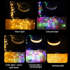 Guirxiété Solar Light for Outdoor Camping, LED Flashlight with Hook, Tent Light, RGB Lights, Stopovers, 10m