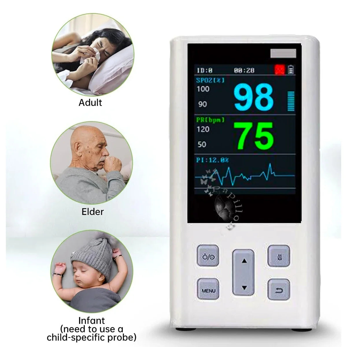 Moniteur d'oxymètre de pouls portatif pour la fréquence cardiaque et la saturation de l'oxygène avec SPO2 médical vétérinaire avec mémoire