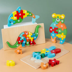 Puzzles en bois Montessori pour enfants, jouets pour tout-petits de 2 à 3 et 4 ans, jouet dinosaure
