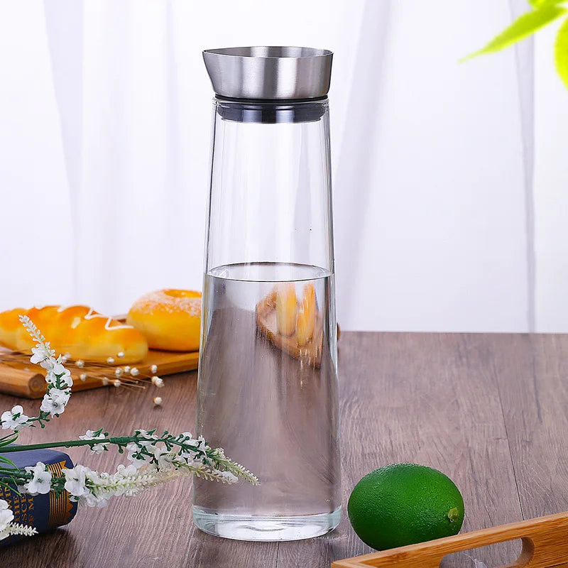 Pichet en verre avec couvercle pour réfrigérateur, Carafe en verre pour eau chaude/froide, boit du thé glacé, du café, du jus et des boissons faites maison, 1,5 l, 52 oz