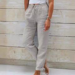 Pantalon en coton et lin pour femmes, taille haute, élastique, décontracté, à la mode, respirant, ample, nouvelle collection 2025