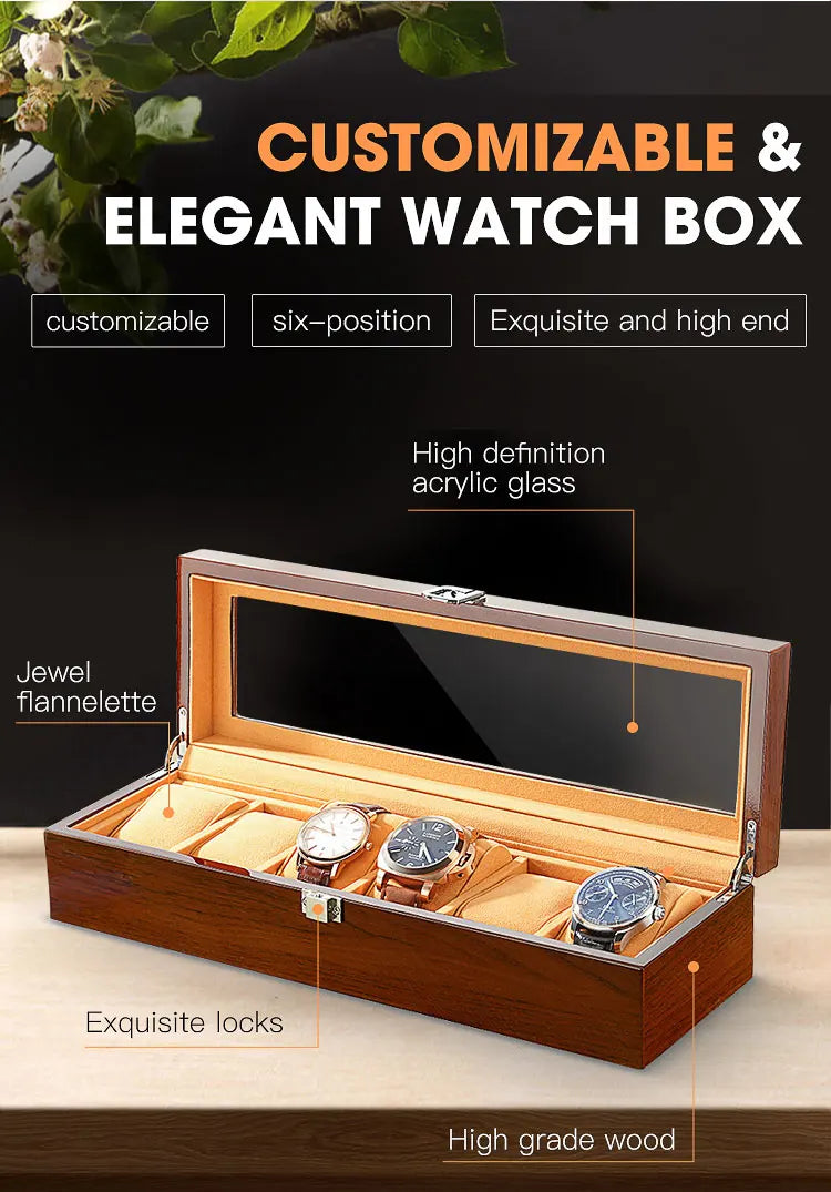 Boîtes à Montres en Bois Noir à 6 Fentes pour Homme, Présentoir de Magasin, Pratique, Rangement de Bijoux