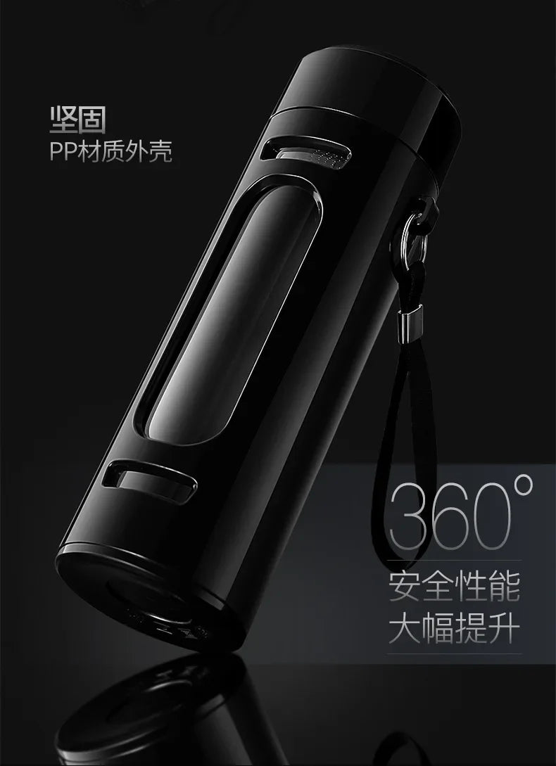 400, 600, 800, 1000ml glass bottle/cup with filter cord, plastic case, glass cup, water bottle, business gift, black/blue