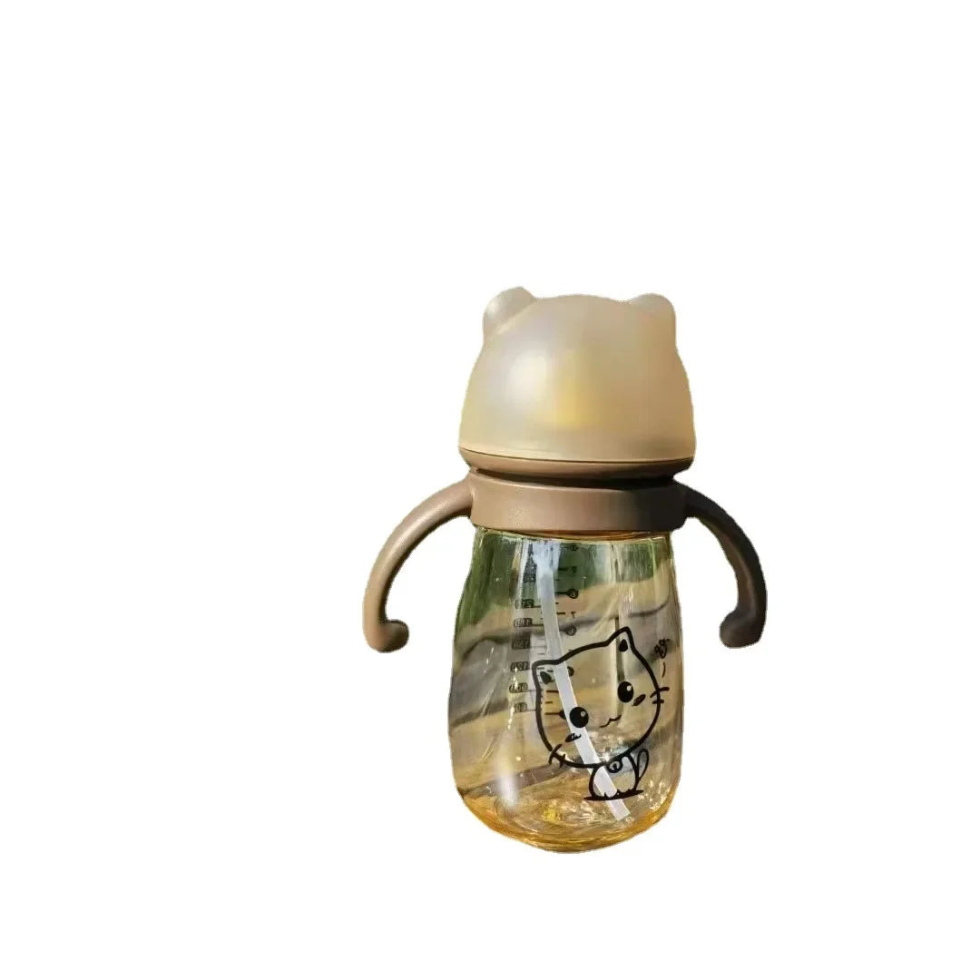 300ML biberon tasse d'alimentation PPSU infantile anti-chute bébé de large calibre bouteille de lait enfants tasse à boire paille Double poignée