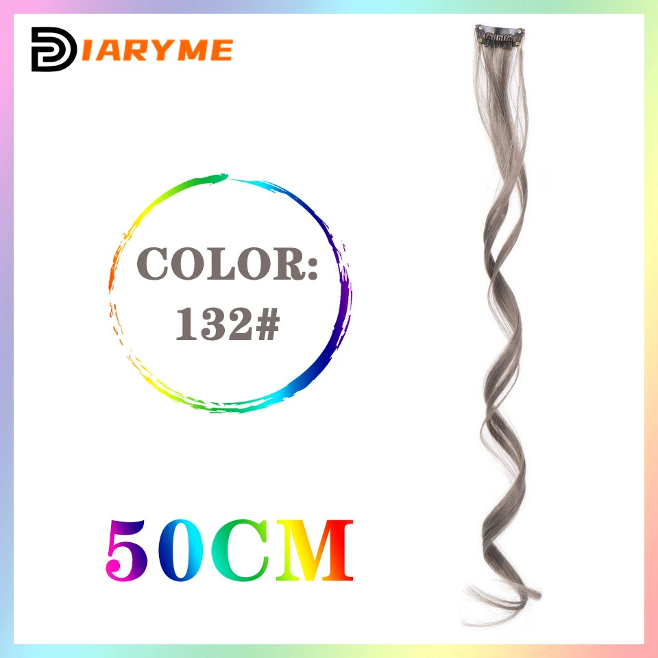 Colorful curly synthetic hair extensions for girls, long clip-in hairpiece, multicolored party strands, wig piece, for women and children