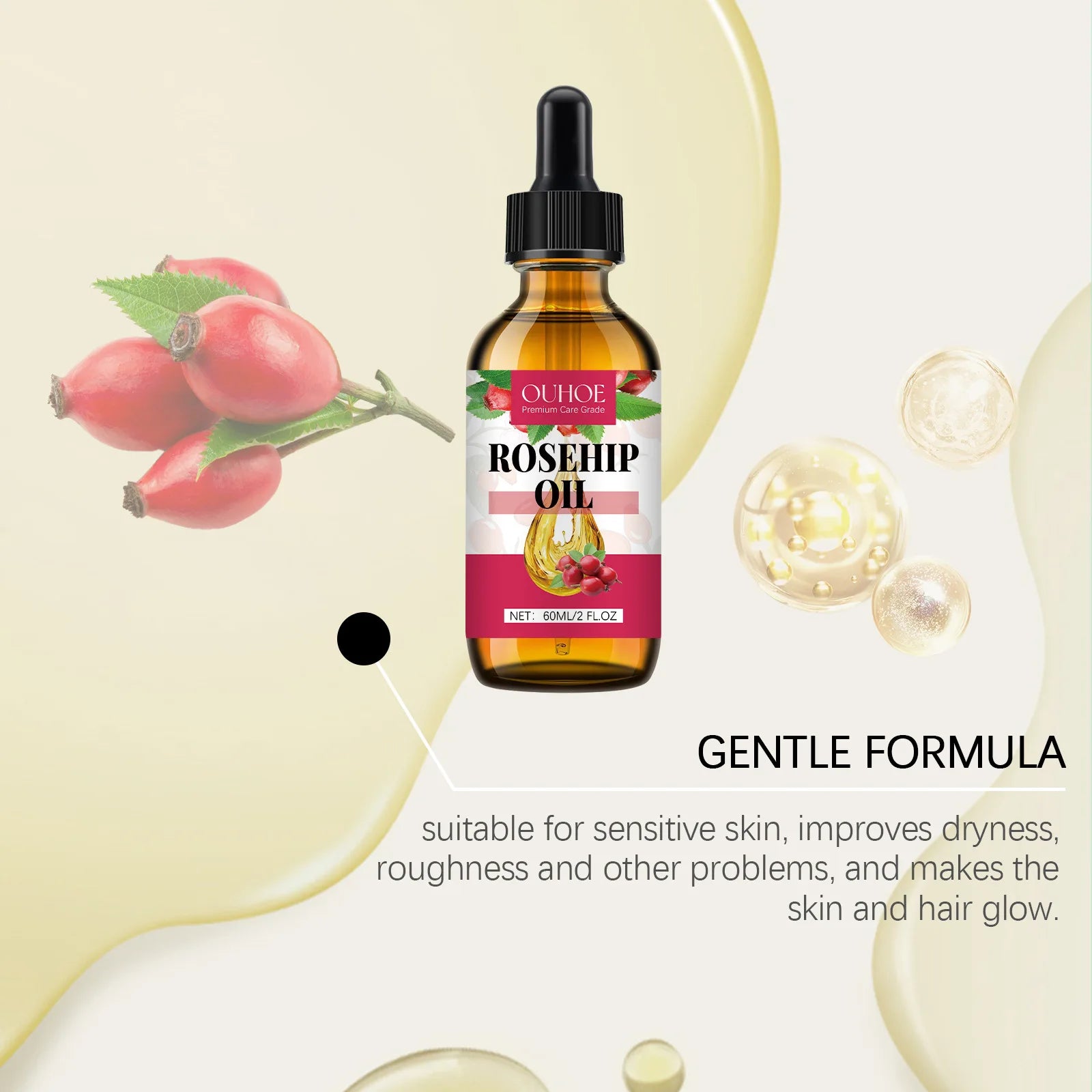 Bio Rose Musquée Antioxydant Améliorer Rides Rides Raffermissant Lifting Réparation Hydratant Nourrir Lisse Cheveux Soins de La Peau Huile