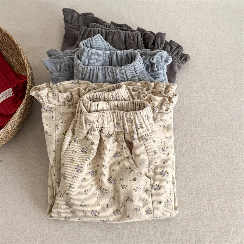 Pantalon sarouel en coton pour filles, vêtements décontractés pour enfants, pantalon en velours côtelé pour tout-petits, longueur rinçage, printemps, nouveau, 2025