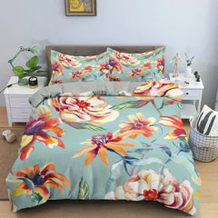 Royal Blue Gold Flower Classic Duvet Cover Sets, Queen, Full, Double Duvet Covers Pillowcases Bedding Set 260x220cm