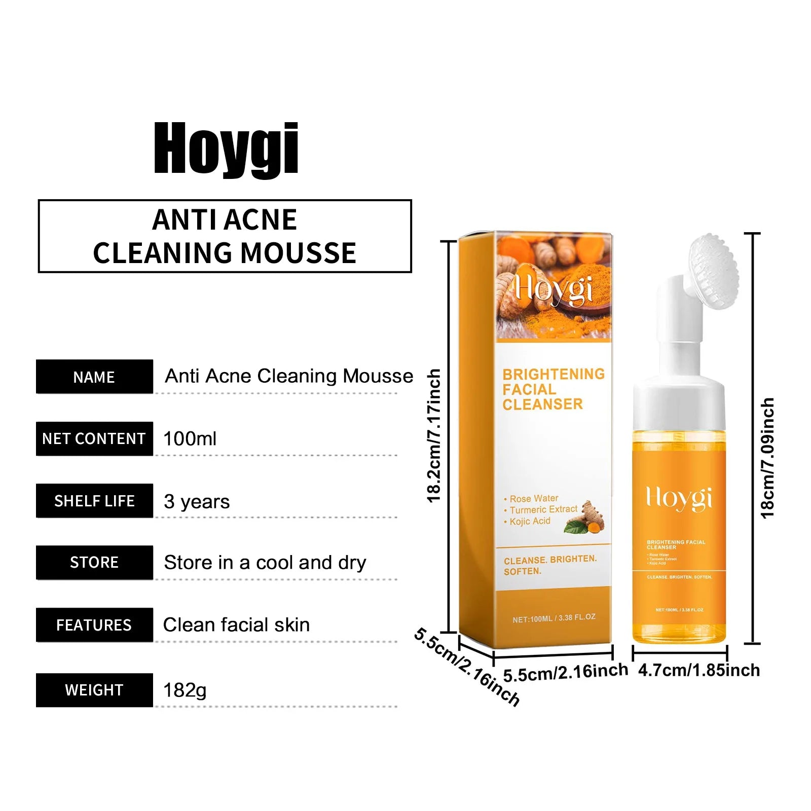 Nettoyant au curcuma Anti-acné, contrôle de l'huile, dissolvant de points noirs, nettoyage de la peau, éclaircissant, rajeunissement, mousse de lavage du visage