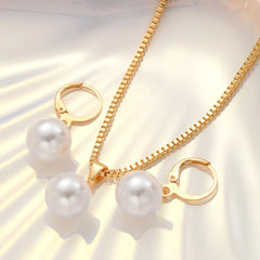 Ensemble de bijoux en perles pour femmes, boucles d'oreilles pendantes, pendentif, collier, Simple, délicat, tenue quotidienne, accessoires de fête