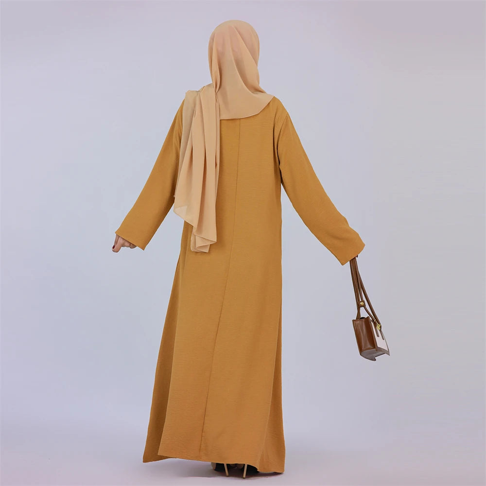 Noir blanc rose solide dubaï modeste sous Robe Abaya Islam caftan musulman avec poches robes pour femmes Robe Femme Musulmane