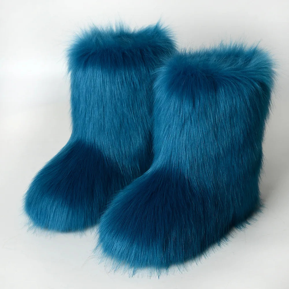Bottes de neige d'hiver pour femmes en plein air de luxe fourrure fausse fourrure de renard bottes femme en peluche chaud plate-forme chaussures nouvelle mode Bottes grande taille 46