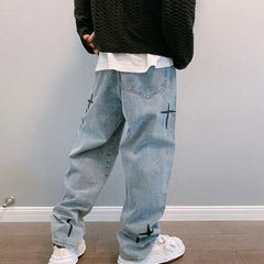 Boyfriend Vintage mode droite décontracté ample Denim Cargo pantalon hommes concepteur imprime étoile jean Streetwear ample jambe large jean