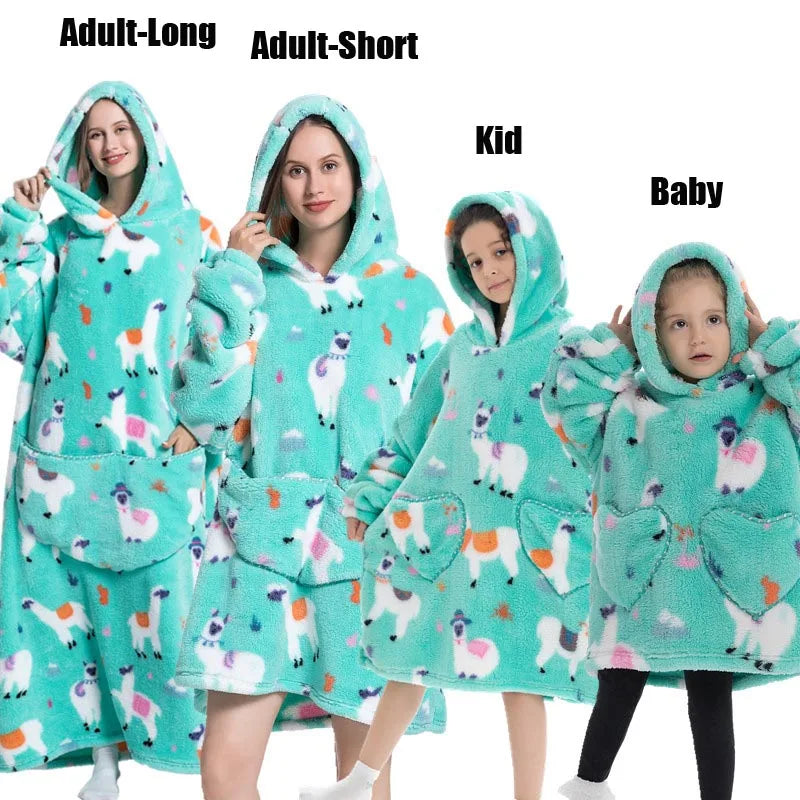 Sweat-shirt à capuche d'hiver pour femmes et hommes, pull polaire géant TV, couverture surdimensionnée avec manches, vêtements citrouille d'halloween pour adultes