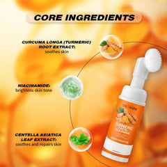 Nettoyant au curcuma hydratant le visage éclaircissant le teint de la peau mousse de lavage du visage quotidienne avec brosse soins de la peau propre extrait de fruit de citron
