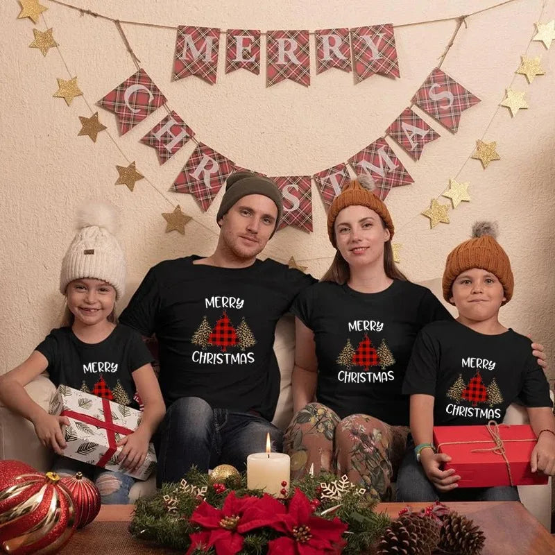 T-shirt imprimé arbre de Noël pour la famille, chemises de Noël, vêtements assortis pour la famille, tenues de vacances, hommes, femmes, enfants