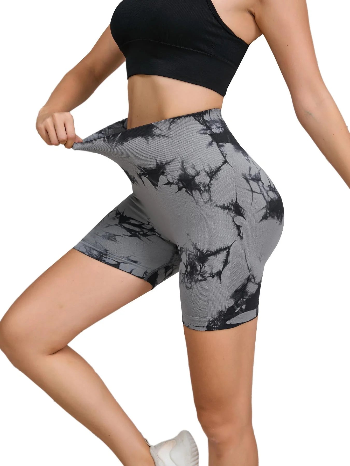 Pantalon de Fitness sans couture teint par nouage pour femmes, taille haute et levage des hanches, short serré de sport, course à pied, Sexy, pêche, Fitness, Yoga