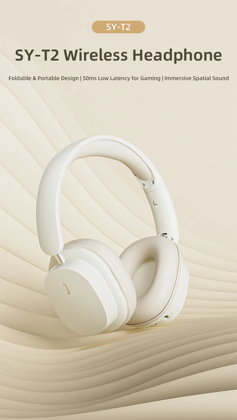 Casque sans fil Bluetooth 5.3 à la mode, casque stéréo HIFI portable supra-auriculaire, casque d'affaires, écouteurs de jeu à faible latence, prise en charge de la connexion 3,5 mm et de la lecture de cartes TF