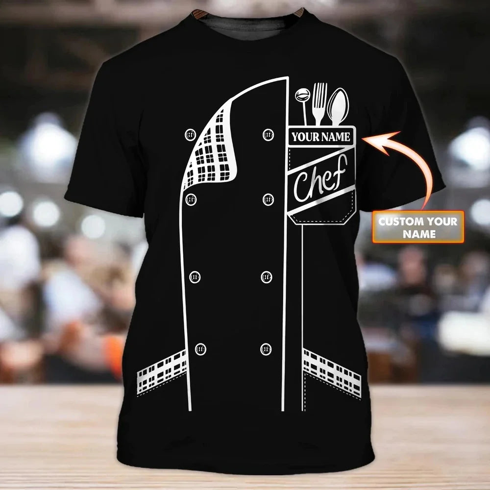 Uniforme de travail de chef pour hommes, T-shirt avec nom personnalisé, impression 3D, décontracté, 2023, séchage rapide et respirant, grande taille