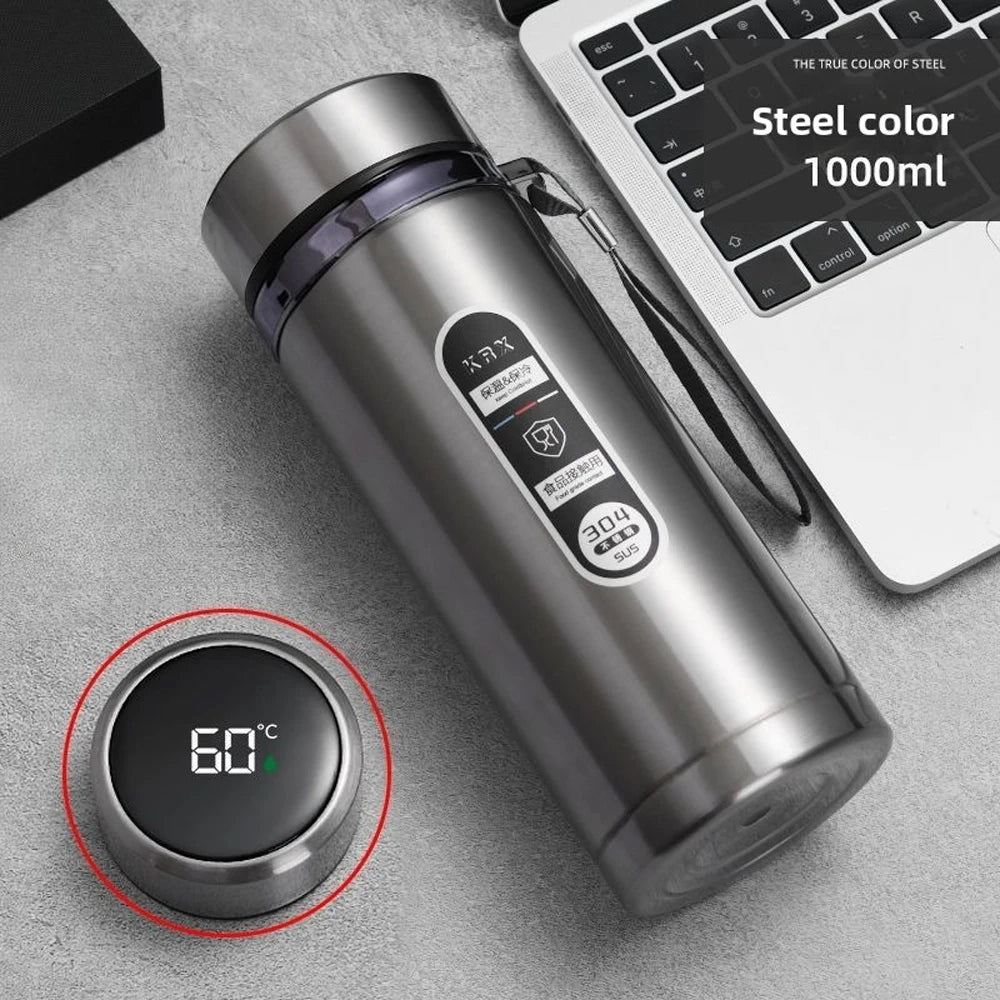 1000ml Metal ThermosCup, Smart Temperature Display, Leak-Proof Stainless Steel Thermos Mug, Suitable for Home/Office/Outdoor Use