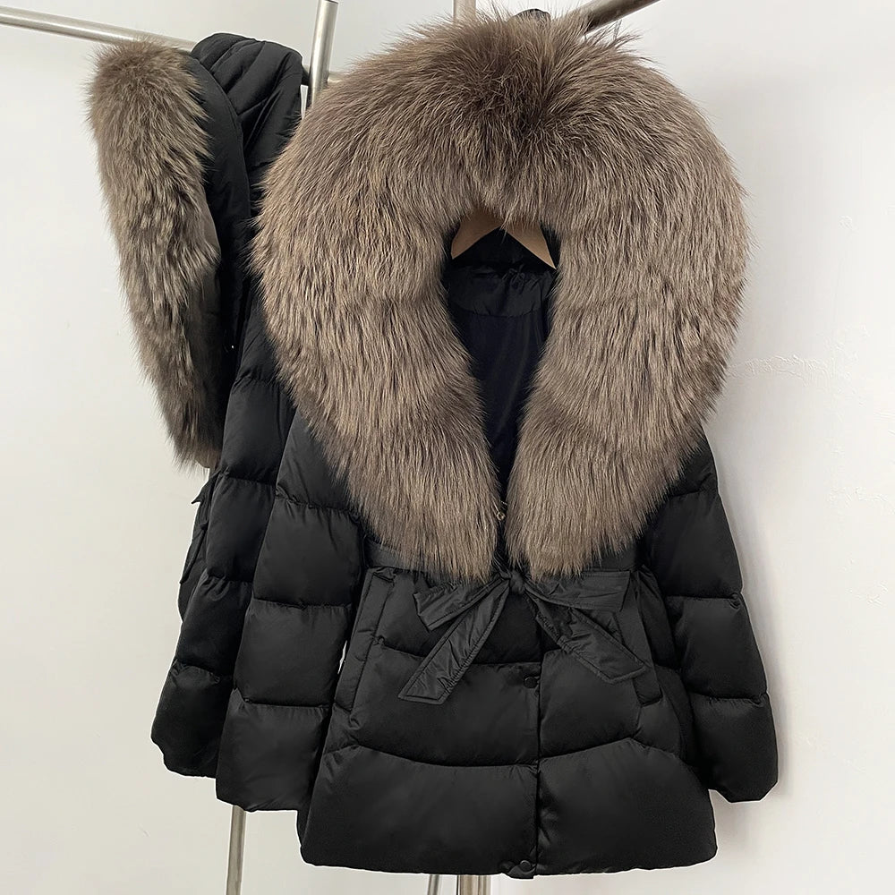 Down Jacket Women Large Fox Fur Hooded Thick Natural Silver Fur Warm Female Parkas Waterproof 2025 Winter 90% Duck Down Coat