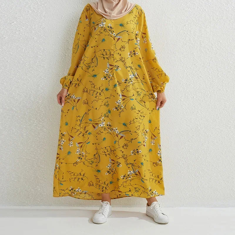 Women's Pop Eid Muslim Abaya Ramadan Moroccan Arabic Pockets Long Floral Dress Dubai Caftan Islamic Abayas Zippers Casual Dresses