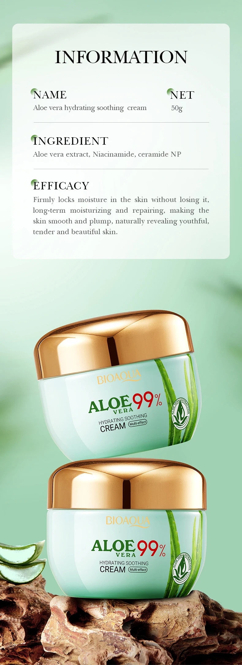 2 pièces/kit BIOAQUA Aloe Vera ensembles de soins de la peau crème pour les yeux du visage hydratant raffermissant crèmes à l'aloe vera ensemble de soins de la peau du visage