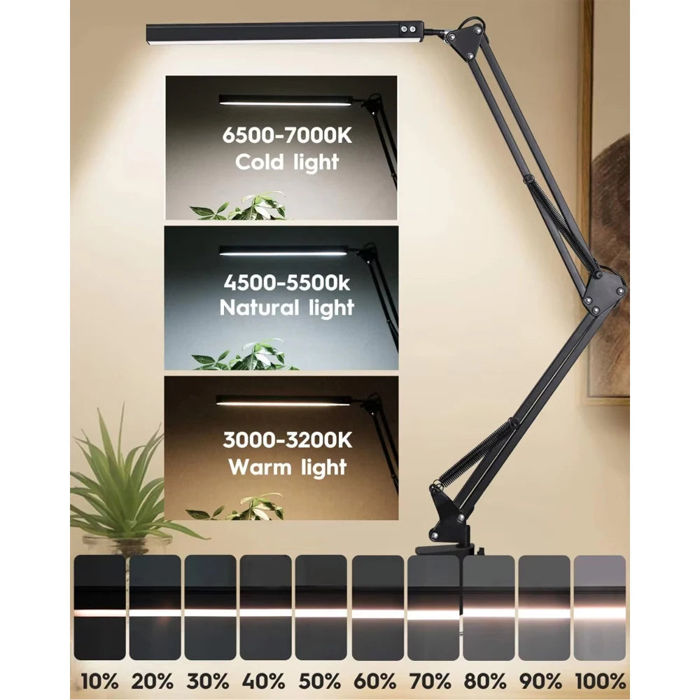 Lampe de bureau, lampe de bureau LED avec culbuteur, Angle réglable, 10 niveaux de luminosité, 3 modes d'éclairage, luminaire, apprentissage du protection des yeux
