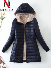 Nouveau en automne hiver manteau femme mode coréenne édition élégante à capuche droite Parkas chaud flanelle vestes pour femmes vêtements