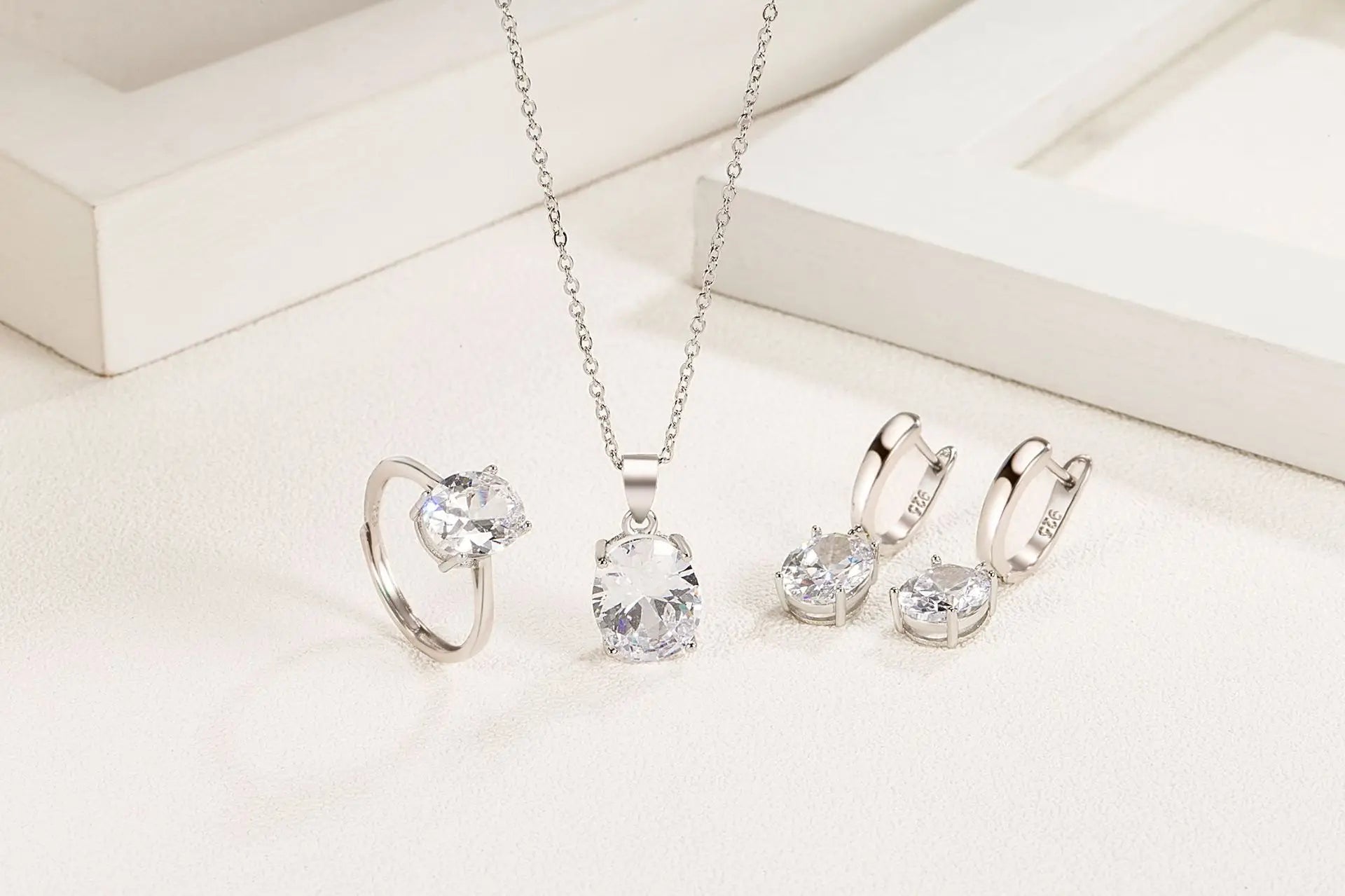 ElassorZkeys-Ensembles de bijoux en argent regardé 925 pour femmes, bague, collier, boucles d'oreilles, accessoires de luxe, offres