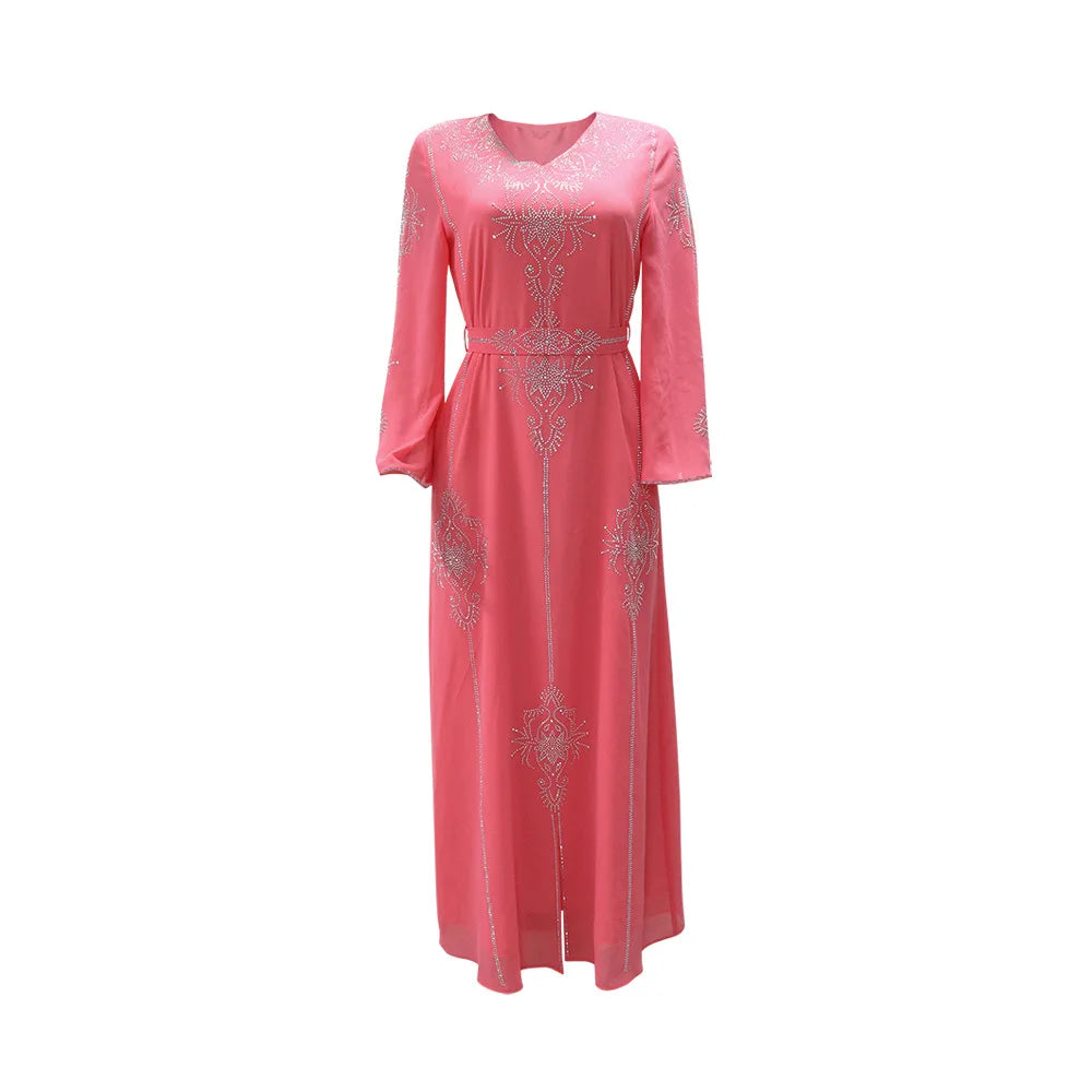 Eid Jalabiya - Women's Muslim Evening Dress, Diamond Lace-Up Arabic Abayas, Long Dresses, Elegant Dress, Educational Dress for Ramadan