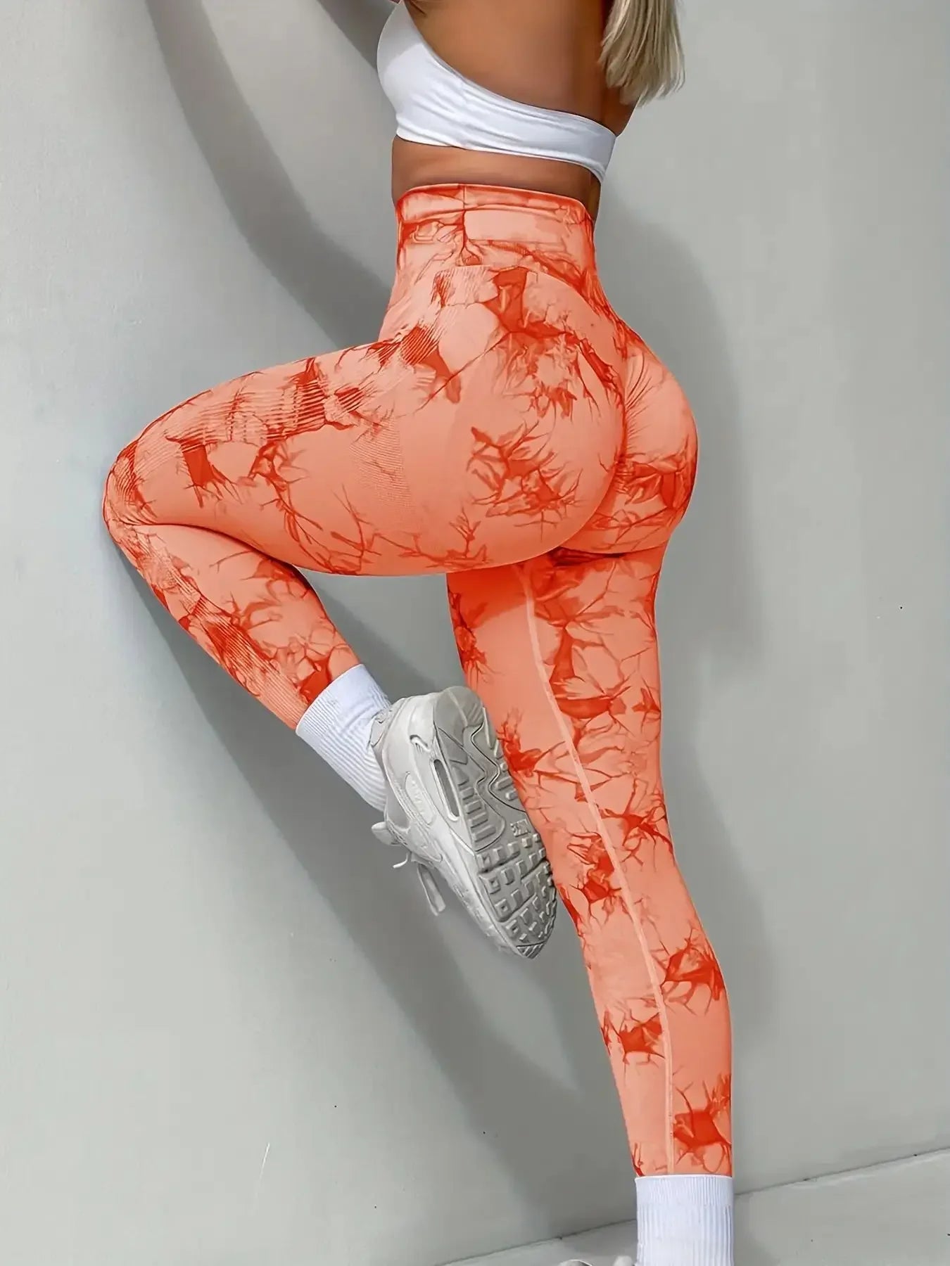 Women's stretch yoga pants, knot-dyed, seamless, peach-buttocks, high waist
