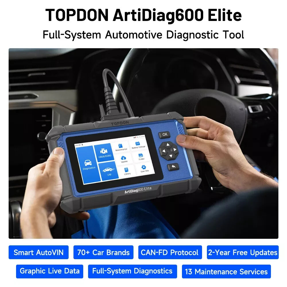 TOPDON ArtiDiag600 Elite Scanner de Diagnostic de voiture à système complet OBD2 13 Services de Maintenance FCA AutoAuth, outil de numérisation automobile