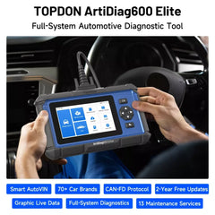 TOPDON ArtiDiag600 Elite Scanner de Diagnostic de voiture à système complet OBD2 13 Services de Maintenance FCA AutoAuth, outil de numérisation automobile