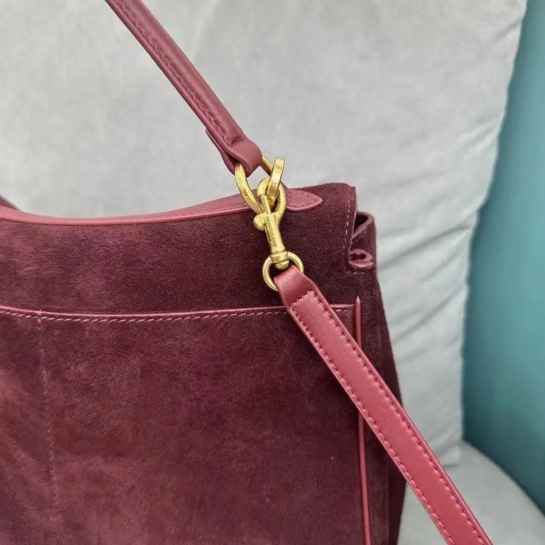 Sacs à main en cuir véritable pour femmes, fourre-tout en cuir véritable glacé, sac à bandoulière en daim marron pour dames, design moderne personnalisé
