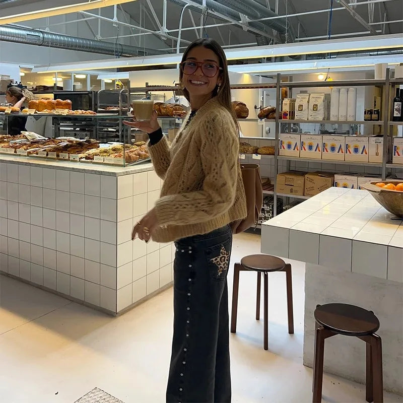 Y2K Vintage jean Flash argent étoile motif métal Rivet jean femme Baggy décontracté jambe droite Denim pantalon Simple femmes vêtements