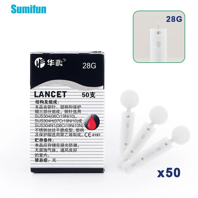 Kit de lancettes stériles pour stylo 28G, 50 pièces, aiguilles jetables pour mesurer le niveau du sucre dans le sang, accessoires médicaux pour le diabète
