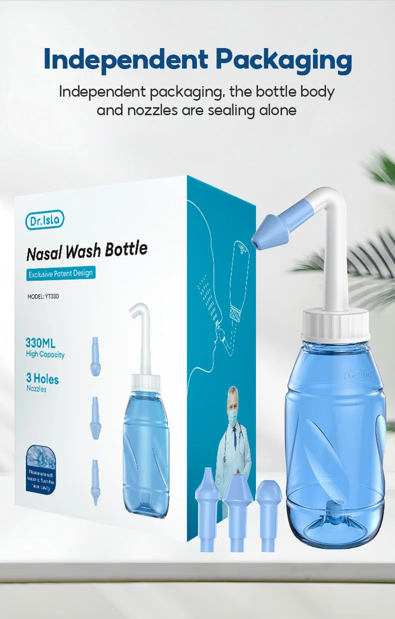 Nasal cleaner for sinusitis, nasal wash, for adults and children, allergic rhinitis treatment, nasal irrigator, neti pot, nasal cleaning tool, 330ml