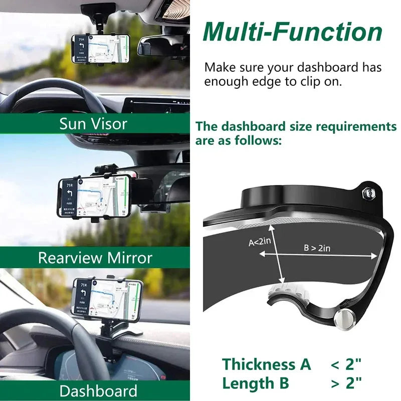 Support de téléphone de voiture rotatif à 360 degrés, Support GPS universel, Clip de tableau de bord, Support de téléphone portable de voiture dans la voiture pour iPhone