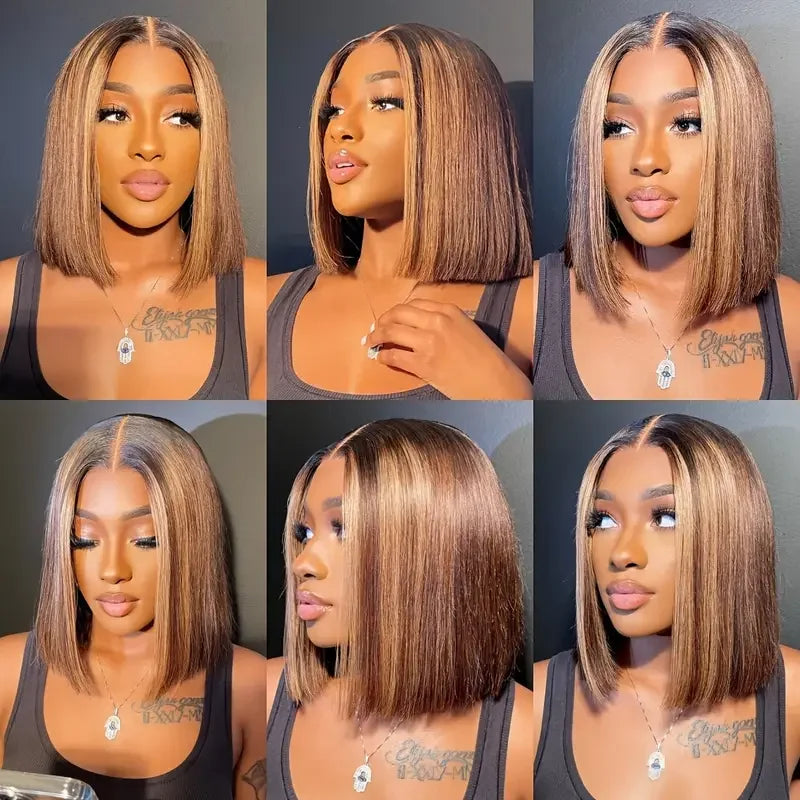 100% perruques de cheveux humains 13x4 dentelle cheveux humains dentelle frontale perruque prêt à porter Bob perruques 220 densité pour les femmes noires 4/27 couleur or