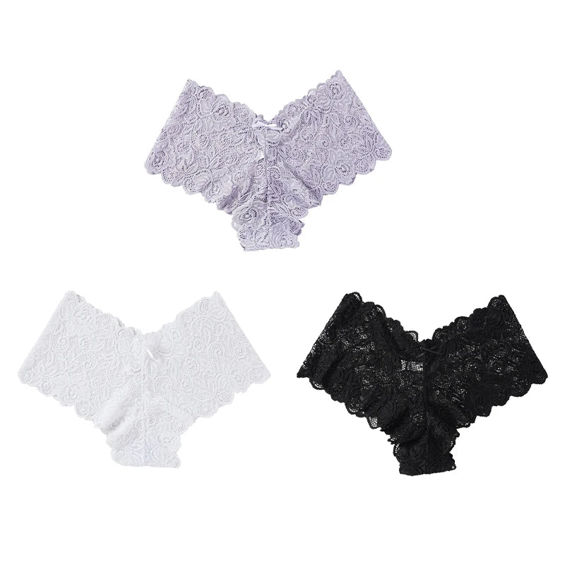 3 pièces Sexy dentelle florale culottes femmes slips taille basse Lingerie douce confortable femme sous-vêtements filles intimes culottes