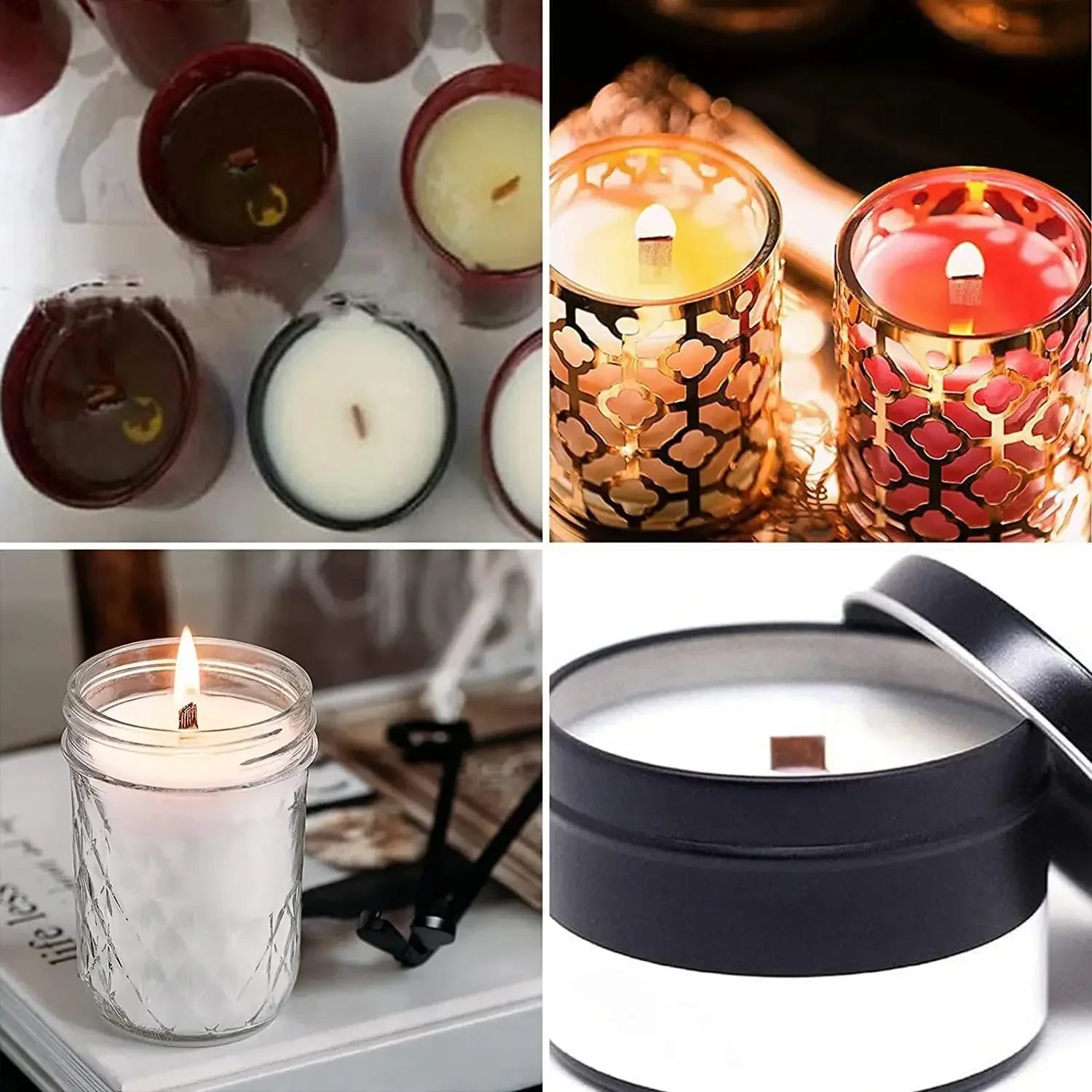 Bougie en cire de soja faite à la main, mèche en bois, bricolage, bougie d'aromathérapie, mèche à Induction unique, bougie en cire de paraffine, Guide d'artisanat