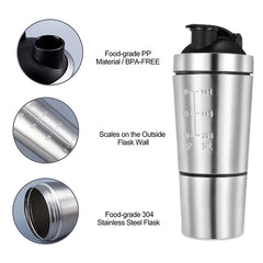 Tasse de secoueur de protéines en acier inoxydable, tasse de sport de Fitness Portable, Shakers de Nutrition, bouteilles d'eau, tasse d'eau, Shakers portables