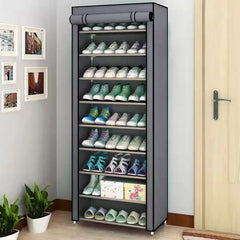 Armoire à chaussures multicouche à 6-10 niveaux avec porte volet roulante anti-poussière, facile à assembler, armoire de rangement domestique peu encombrante, adaptée aux entrées, couloirs, chambres à coucher, salons,