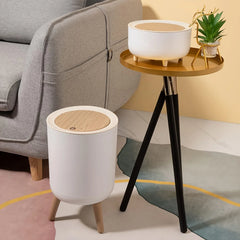 Poubelle ronde avec couvercle, poubelle blanche avec pied, corbeille à papier, poubelle pour chambre, cuisine, bureau, salon
