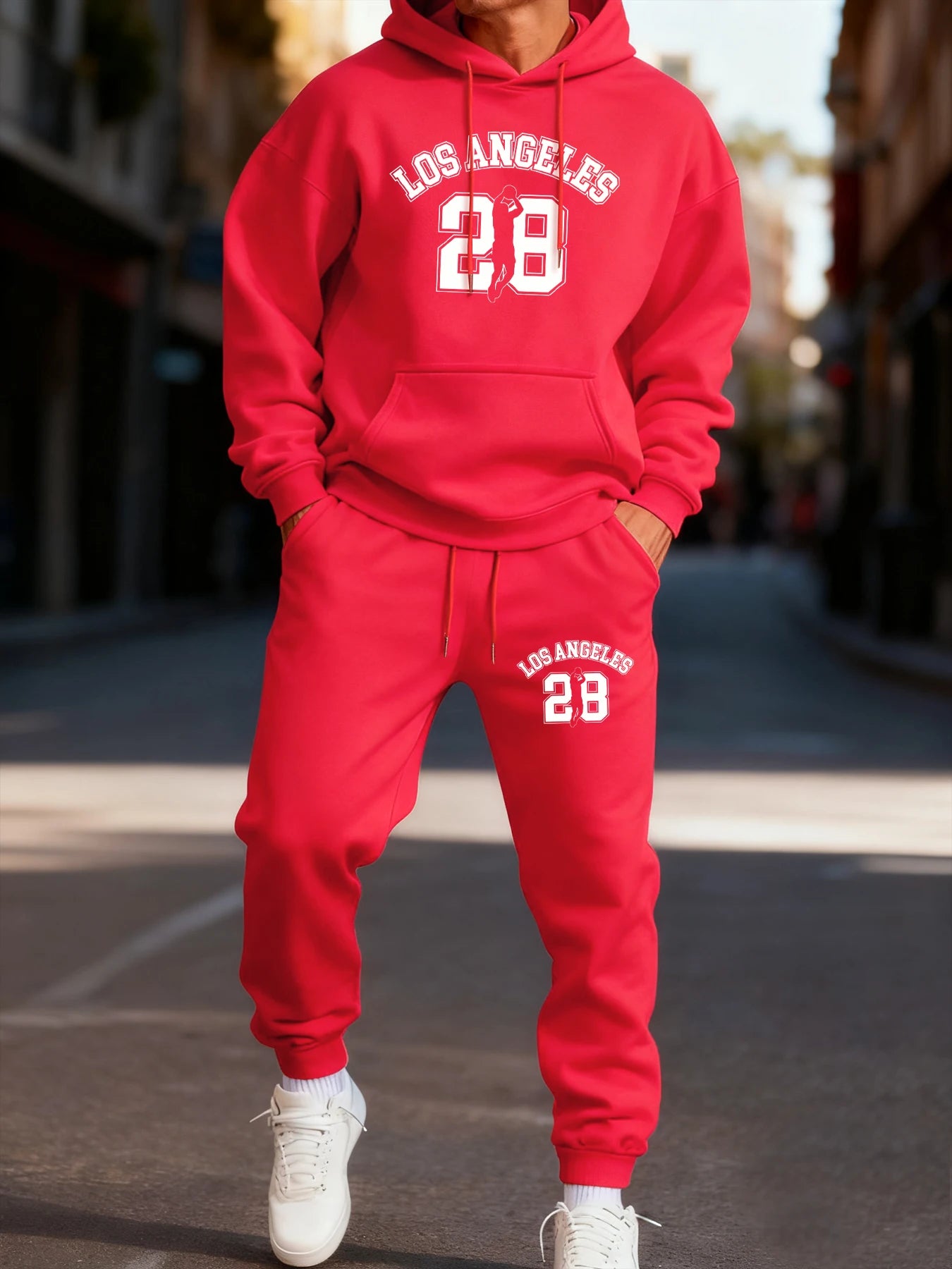 Los Angeges numéro 28 imprimé homme ensemble à capuche hiver sportif deux pièces ensembles longue longueur rue à capuche Couple pantalons confortables