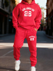Los Angeges numéro 28 imprimé homme ensemble à capuche hiver sportif deux pièces ensembles longue longueur rue à capuche Couple pantalons confortables